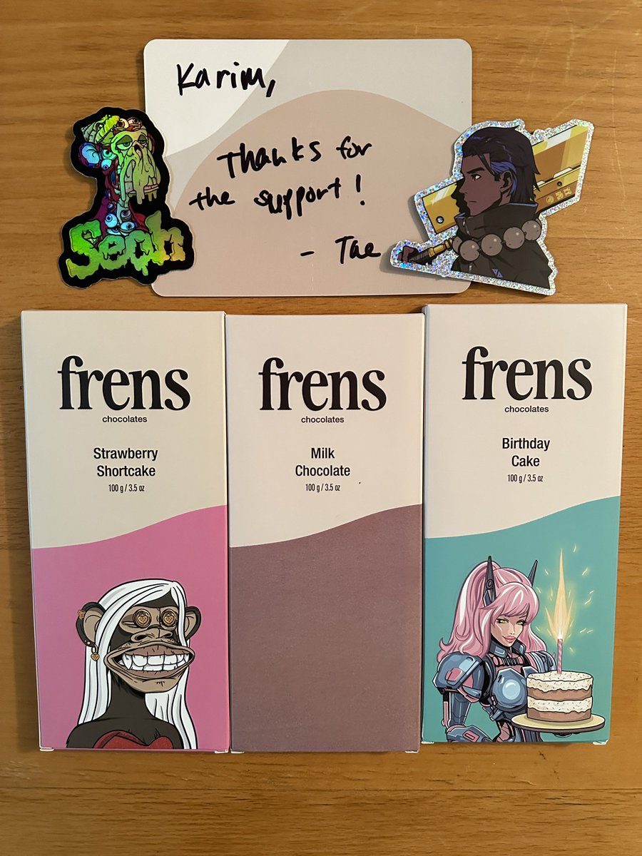 Had to get more @frenschocolates I will always support good people repping NFT IP in quality products. Thanks for the note and stickers ❤️