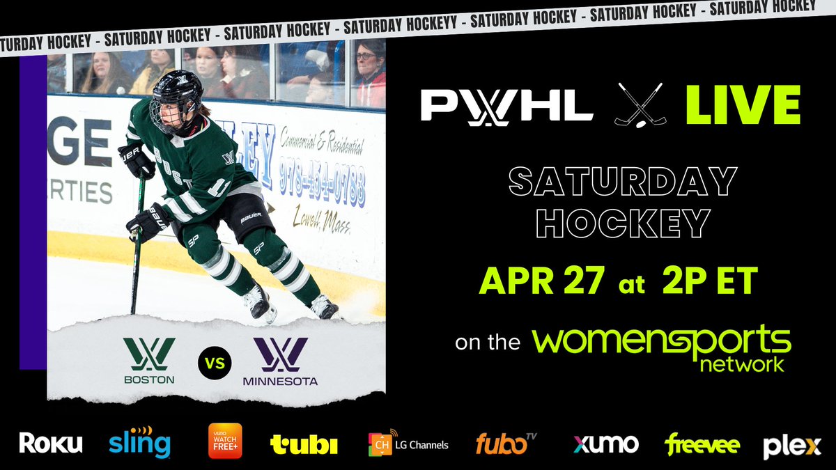 Spend your Saturday with LIVE @thepwhlofficial Hockey on the Women’s Sports Network! The action starts at 2p ET between @pwhl_boston and @pwhl_minnesota. It’s Ice Time. Earned. #HomeofWomensSports