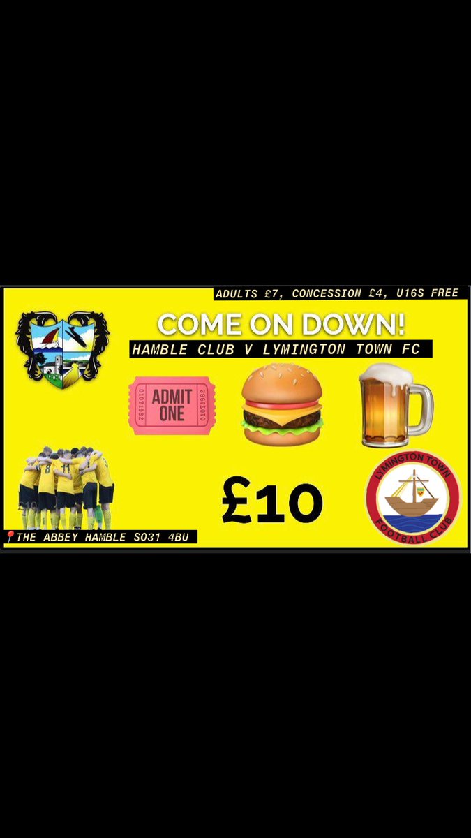 With it being our last home game of the season we have a great deal on!! Come down to The Abbey and show your support to the lads with Entry, A burger and beer for just £10!! What more can you ask for!! ⚽🎟️🍔🍺 📆 Saturday 27th April 🆚 @lymingtontownfc 🕒 15:00 KO 📍The…