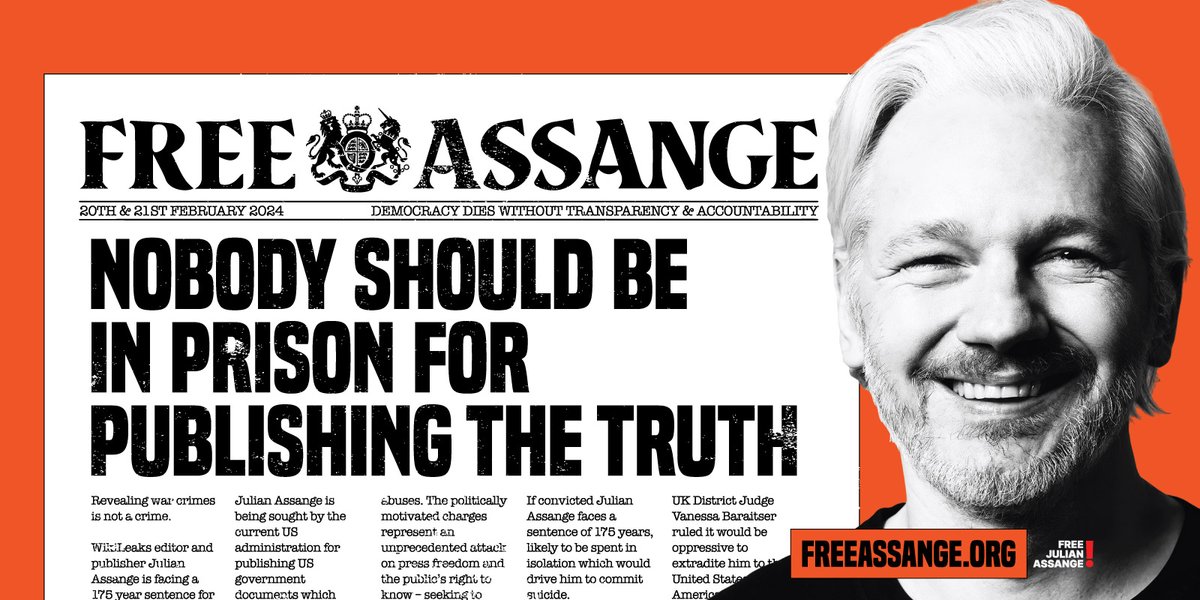 'Questo è un caso che non avrebbe mai dovuto essere portato avanti', scrive il caporedattore di #WikiLeaks Kristin Hrafnsson. 'Julian è già stato derubato di 14 anni della sua vita.'

#FreeAssange #FreePress #AllertaMedia