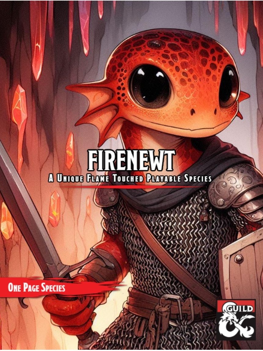 Bit slow on the ole uploads as of late, to make up for it you can now download (for free) our reimagining of the Firenewts as a playable species.

dmsguild.com/product/478907…

#dungeonsanddragons #dnd #dnd5e #DnDcharacter #onednd