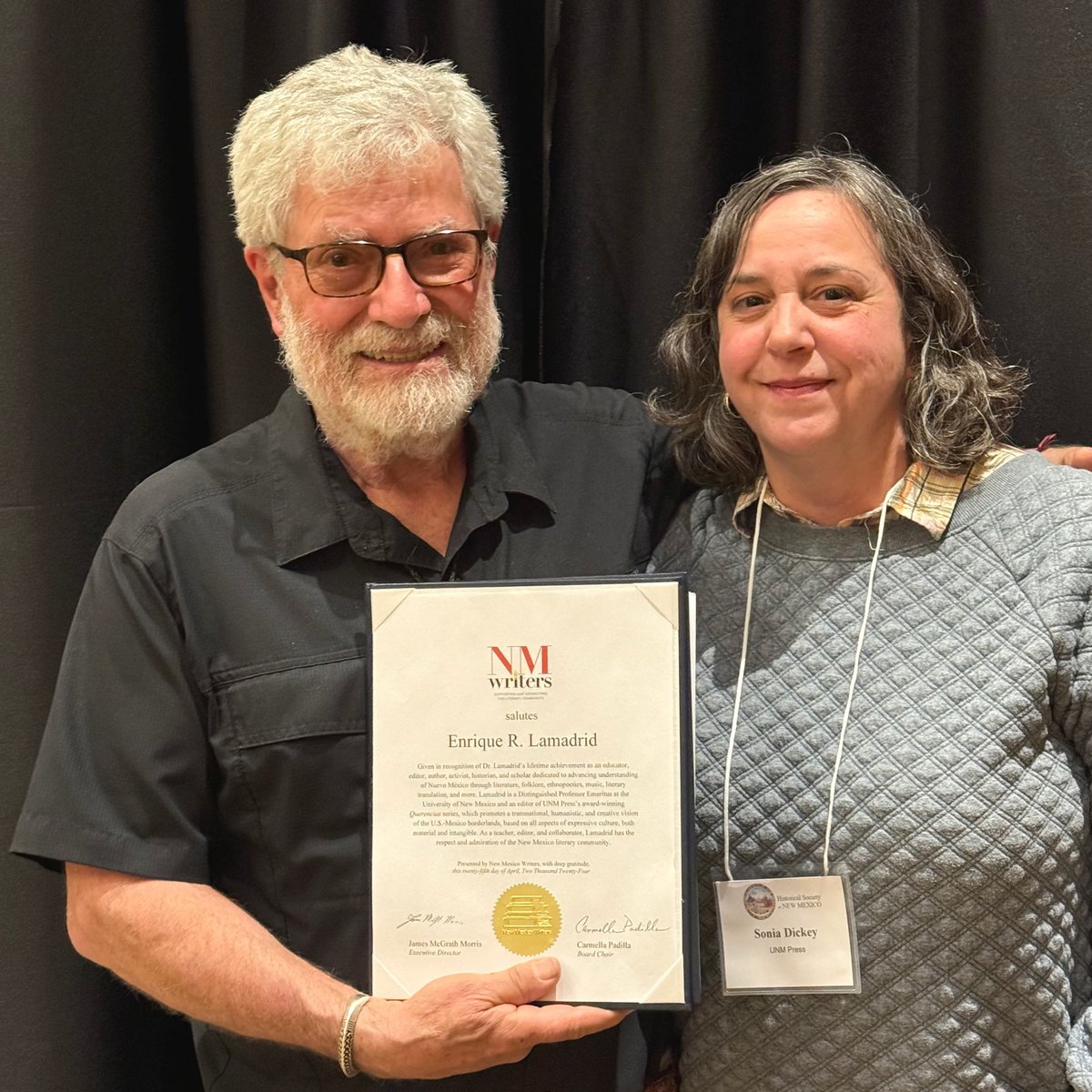 Congratulations to Enrique Lamadrid for receiving the #NewMexicoWriters’ #LifetimeAchievementAward, honoring his contributions to Southwestern literature and recognizing his lifetime achievement as an educator, editor, author, activist, historian, and scholar. #UNMPress #UNM