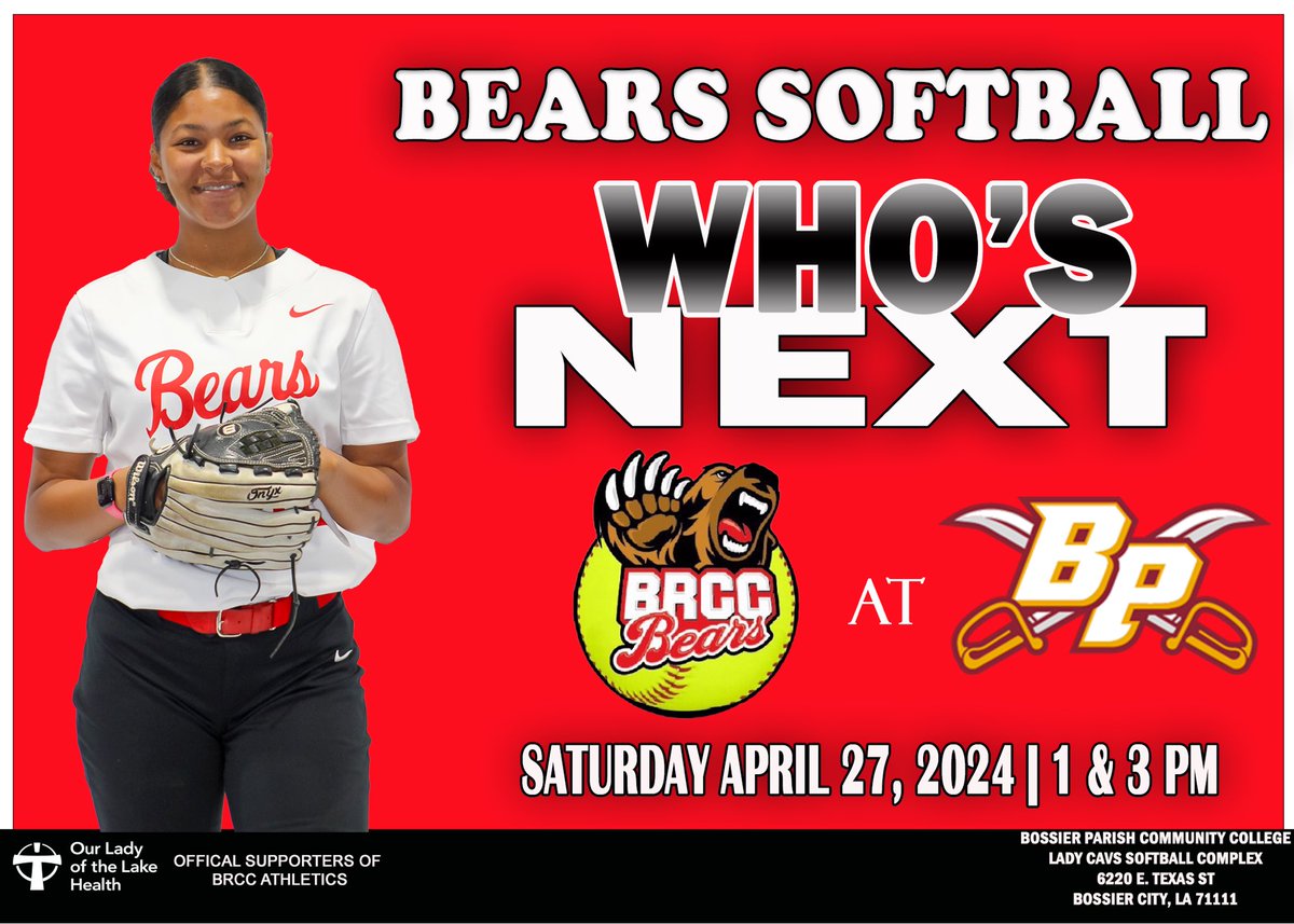 The Bears Softball team will travel to Bossier City tomorrow Tuesday April 27, 2024 to take on the Bossier Parish Lady Cavs in a doubleheader starting at 1 pm. Preview article at brccathletics.com/landing/index #clawsup