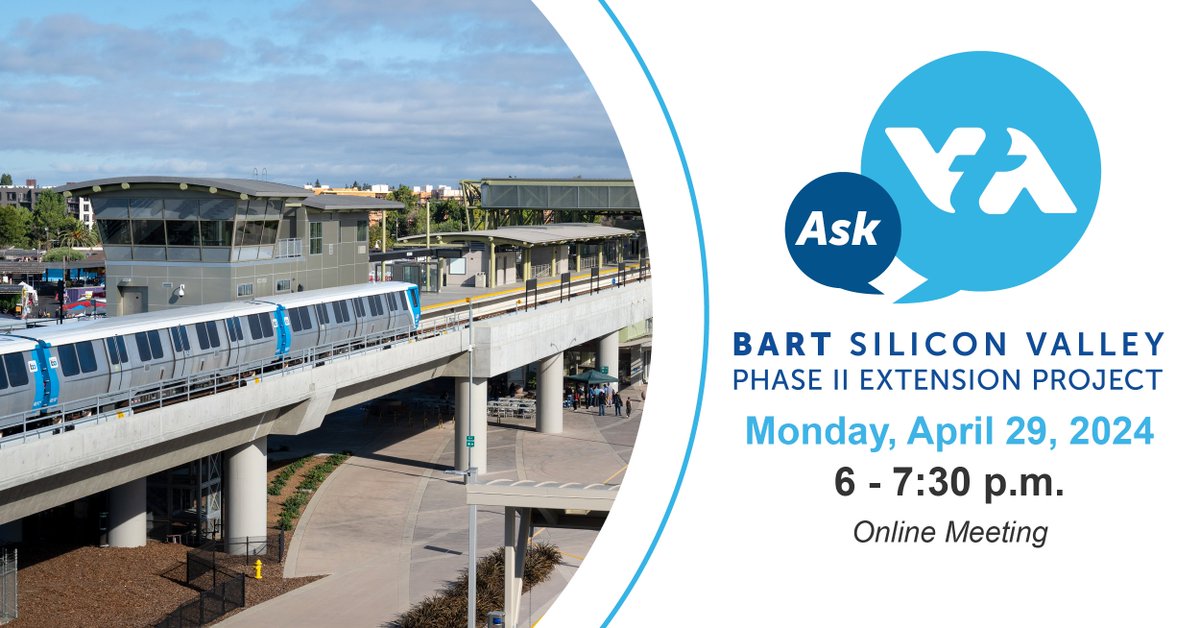 Completion of @vtabsv2 will ring the bay with frequent rail service. Phase II includes: 🚊 28th Street/Little Portugal Station 🚊 Downtown San José Station 🚊 Diridon Station 🚊 Santa Clara Station Join #AskVTA to ask staff your questions. RSVP: bit.ly/3Q77iSy