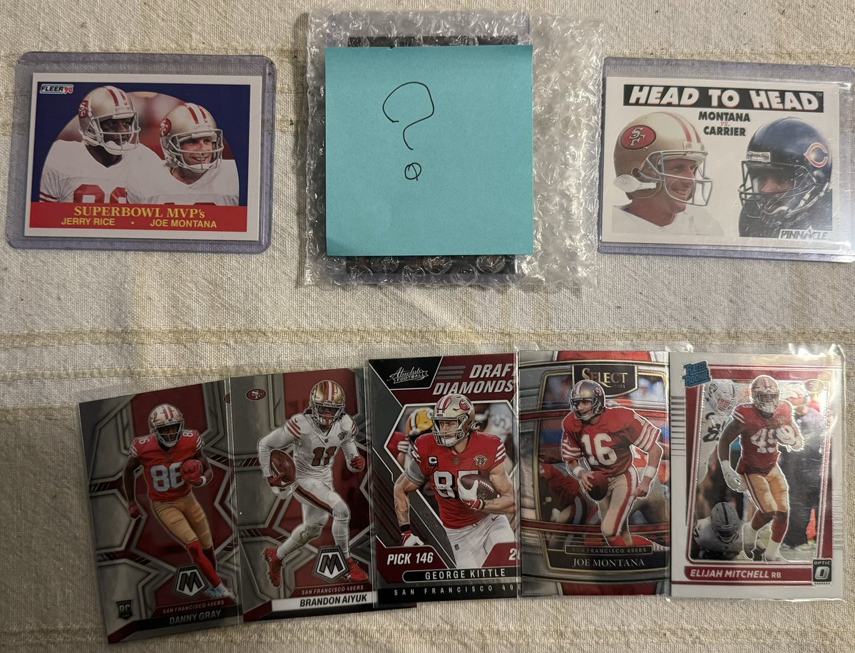🚨49ers Draft Giveaway Alert!🚨 Winner gets a 90’s Fleer SB MVPs Rice & Montano & 91 Score Montana vs Carrier + Silver Mystery card To Enter: Like & RT this post. Must be following me. Winner will be choosen tonight after the draft. Goodluck! GO NINERS! #NFLDraft #FTTB #thehobby