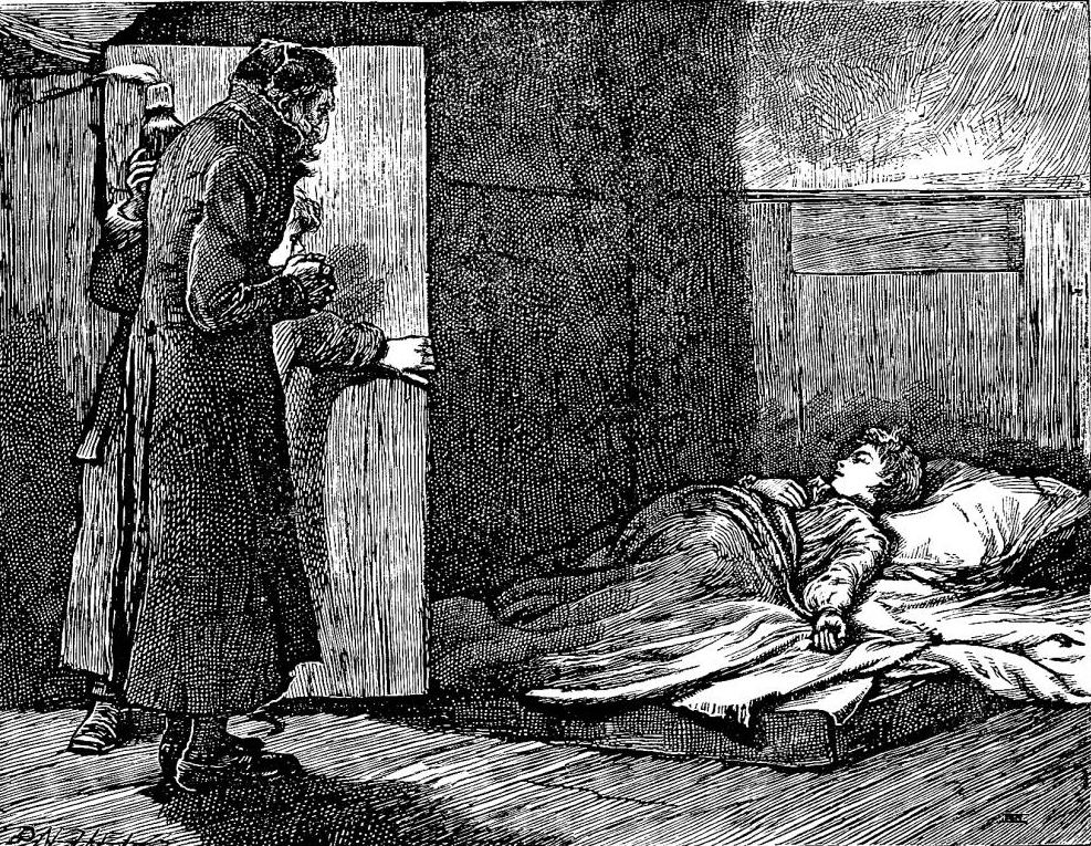 #Goodnight, sleep tight! James Mahoney captures Oliver Twist's innocence here: indeed, he looks so innocent in his sleep that even Fagin, with the Artful Dodger beside him, hesitates to disturb him, victorianweb.org/art/illustrati…