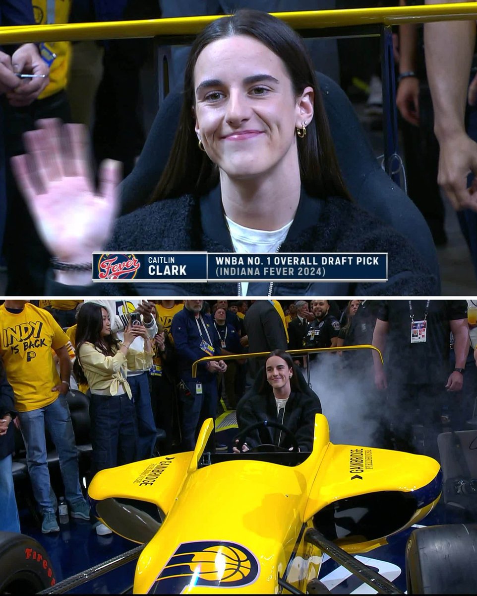 Caitlin Clark was in the Pacers racecar to rev it up ahead of Game 3 🏎️ 💨