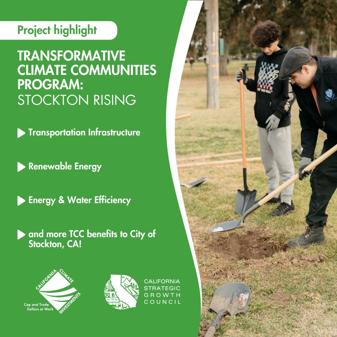 Learn how #CapAndTrade funding through @CalSGC’s TCC program invested in the Stockton Rising project for priority populations in Stockton, CA: 🚲Improve transportation ⚡Renewable energy 🌳 And more! 👉 bit.ly/SR2023cci 📸@StocktonUpdates