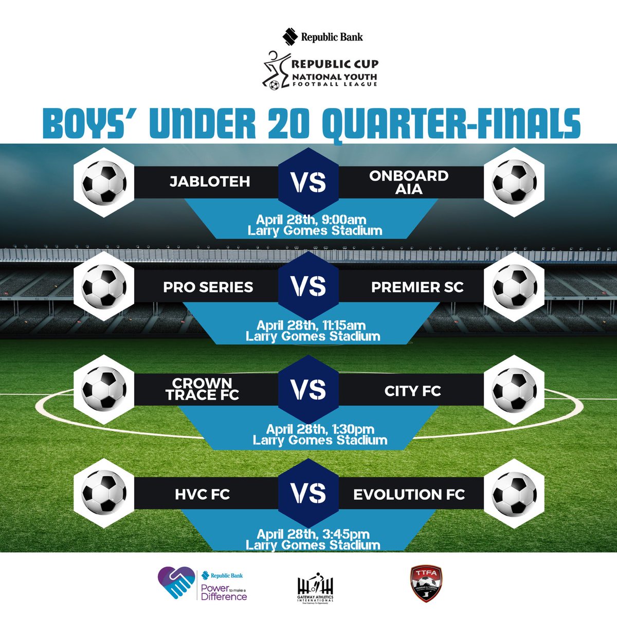 Momentum is building and we're excited to see how the quarter final matches of the Republic Cup National Youth Football League will play out! Come out this weekend to support our future football stars as they aim to go from #GrassrootsToGreatness
#RBLInFootball
#RepublicCup
#PMAD
