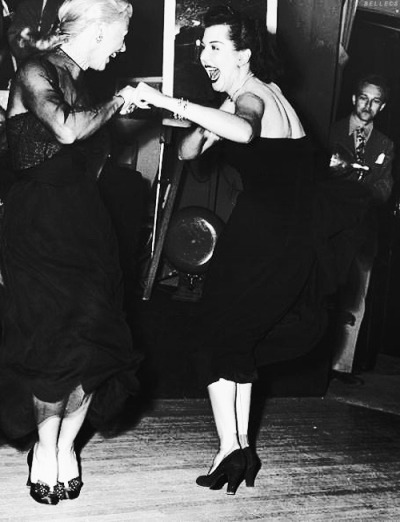 Judy Garland and Lucille Ball in a Charleston contest with Ginger Rogers and Ann Miller at the Mocambo, May 13, 1950