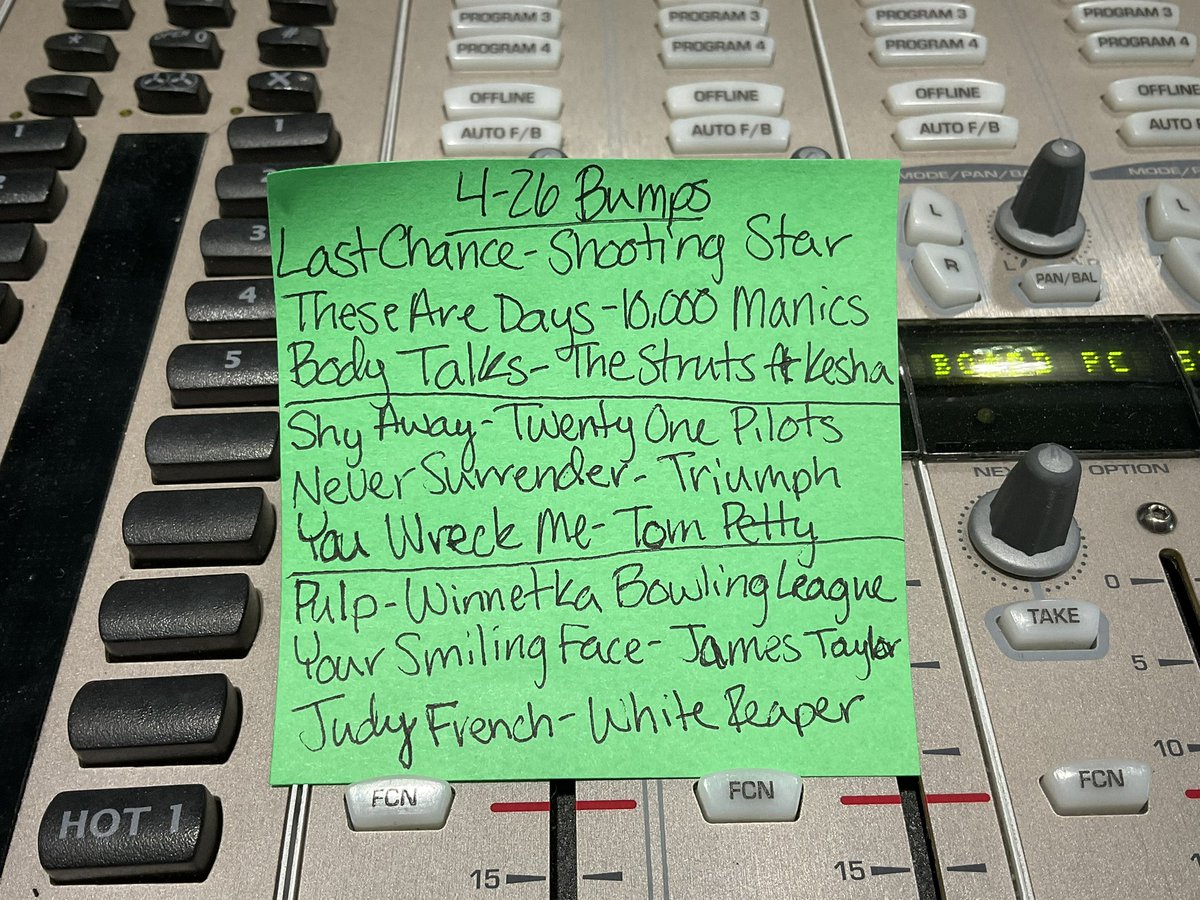 #MarkReardonShowbumps @971FMTalk 04/26/24 @shootingstarkc @10000Maniacs @TheStruts @KeshaRose @twentyonepilots @TriumphTheBand @tompetty @WinnetkaBowling @JamesTaylor_com @WhiteReaperUSA