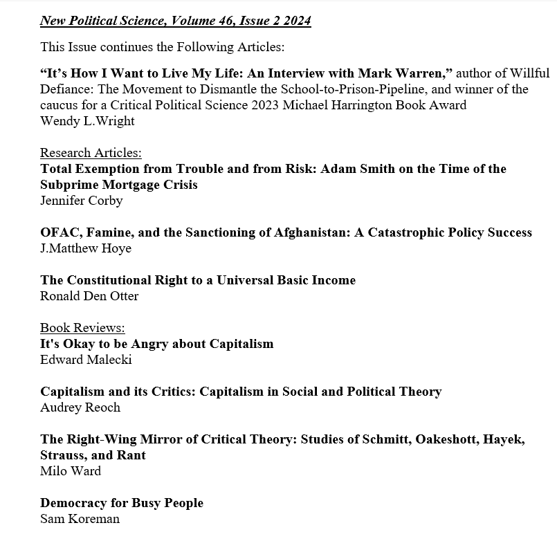 Caucus for a Critical Political Science (@cps_caucus) on Twitter photo New Political Science Journal <a href="/NPS_Journal/">New Political Science</a> is proud to announce its newest issue Issue 46.2, coming soon!
tandfonline.com/journals/cnps20 New Political Science Journal <a href="/NPS_Journal/">New Political Science</a> is proud to announce its newest issue Issue 46.2, coming soon!
tandfonline.com/journals/cnps20