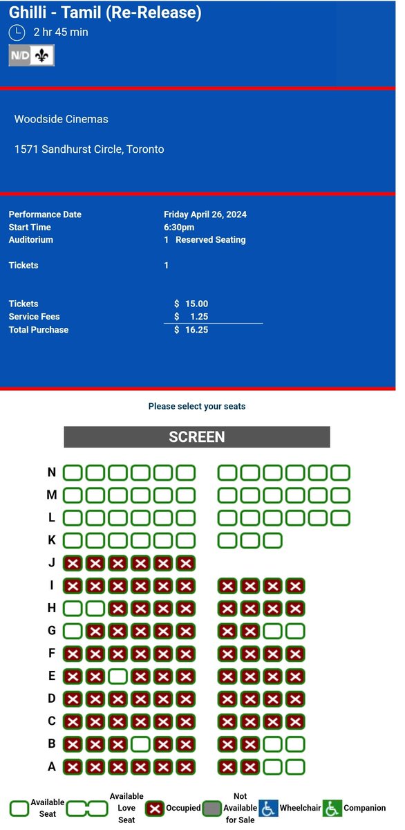 #Ghilli bookings at Woodside Cinemas, GTA Canada