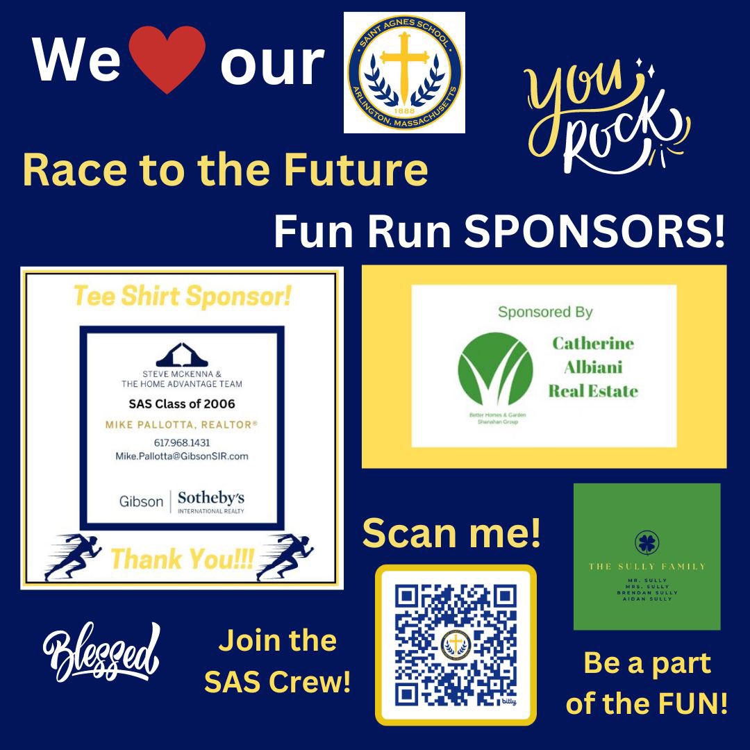 THANK YOU to our sponsors so far! There is still time to sponsor the “event of the year”! Click here to become a sponsor today: bit.ly/SASFRSponsorsh… 🏃‍♀️🏃 #WeAreSAS #ThankYou #RCAB #FunRun #OneCommunityOneSchool #RigorousCurriculum #FaithBased #CatholicSchool #AlwaysLearning