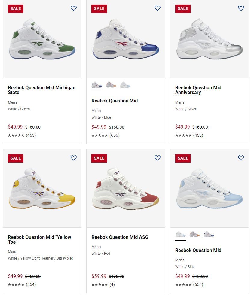 Reebok Question Mid for $49.99, retail $160! (12 colors on sale!)

howl.me/cl706hqkBjo