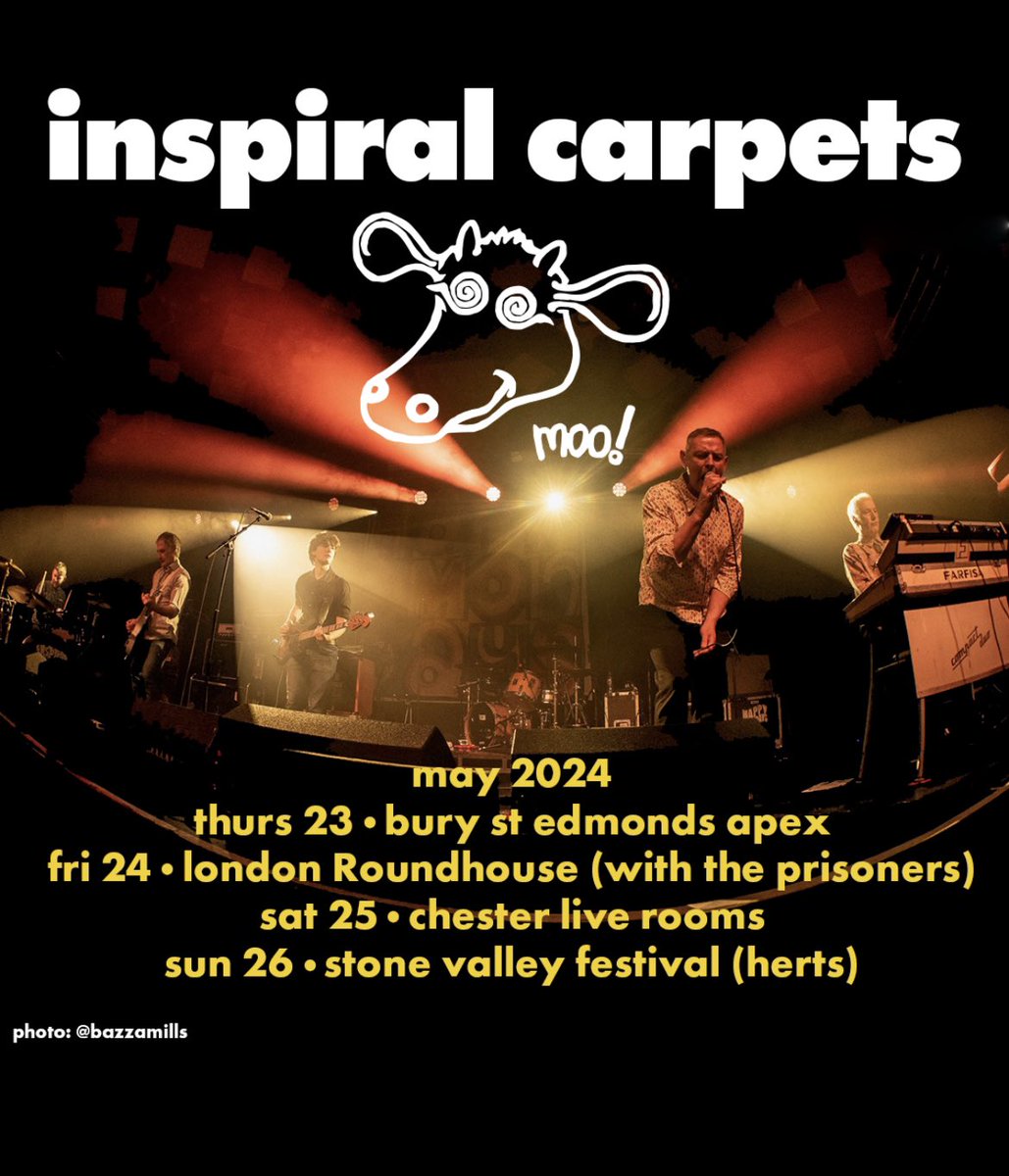 @inspiralsband off out again in the merry month of May. Playing with some of our favourite bands. @Stanleysband_ 23 & 25 May The Prisoners & @steve_lamacq 24 May @StranglersSite 26 May