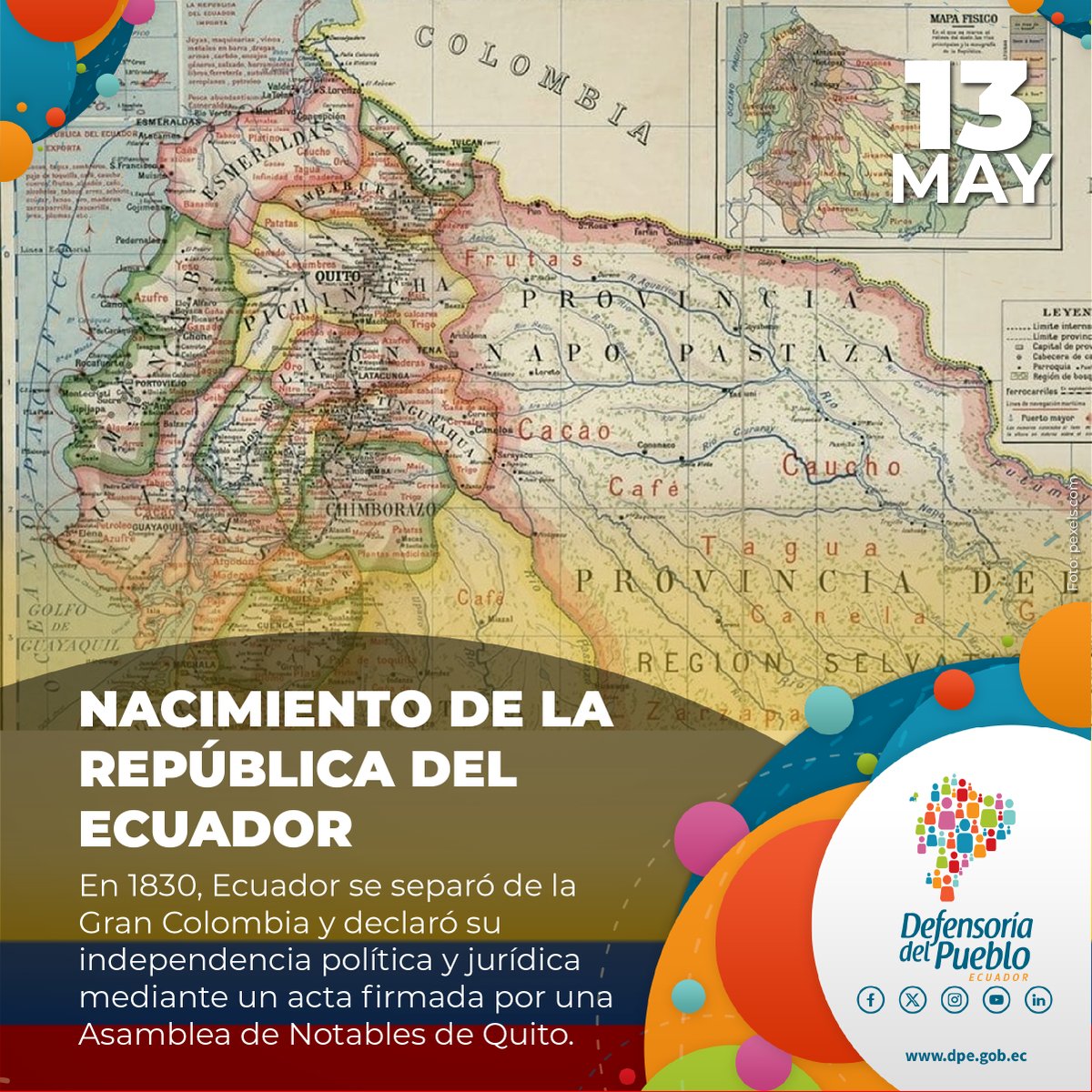 🇪🇨La #DefensoríaDelPueblo celebra el nacimiento del Ecuador como Estado y ratifica su compromiso con la población en la promoción de los #DerechosHumanos como principio de dignidad humana.