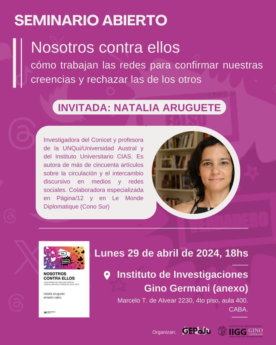 Este lunes 29/4 nos vemos en el @iigguba con @natyaruguete en un diálogo organizado desde el @GEPOJU_IIGG Va a estar bueno!