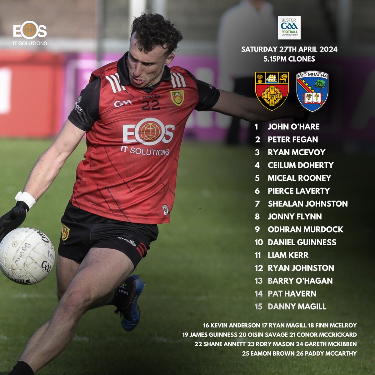 👉🏻 The Down team to take on Armagh in Clones tomorrow evening. 🎟️ ulster.gaa.ie/tickets Best of luck to management & players 🔴⚫️🔴⚫️