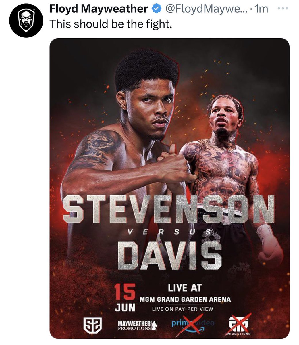 Floyd Mayweather calling for Gervonta Davis vs Shakur Stevenson to happen next as he’s currently feuding with Tank…