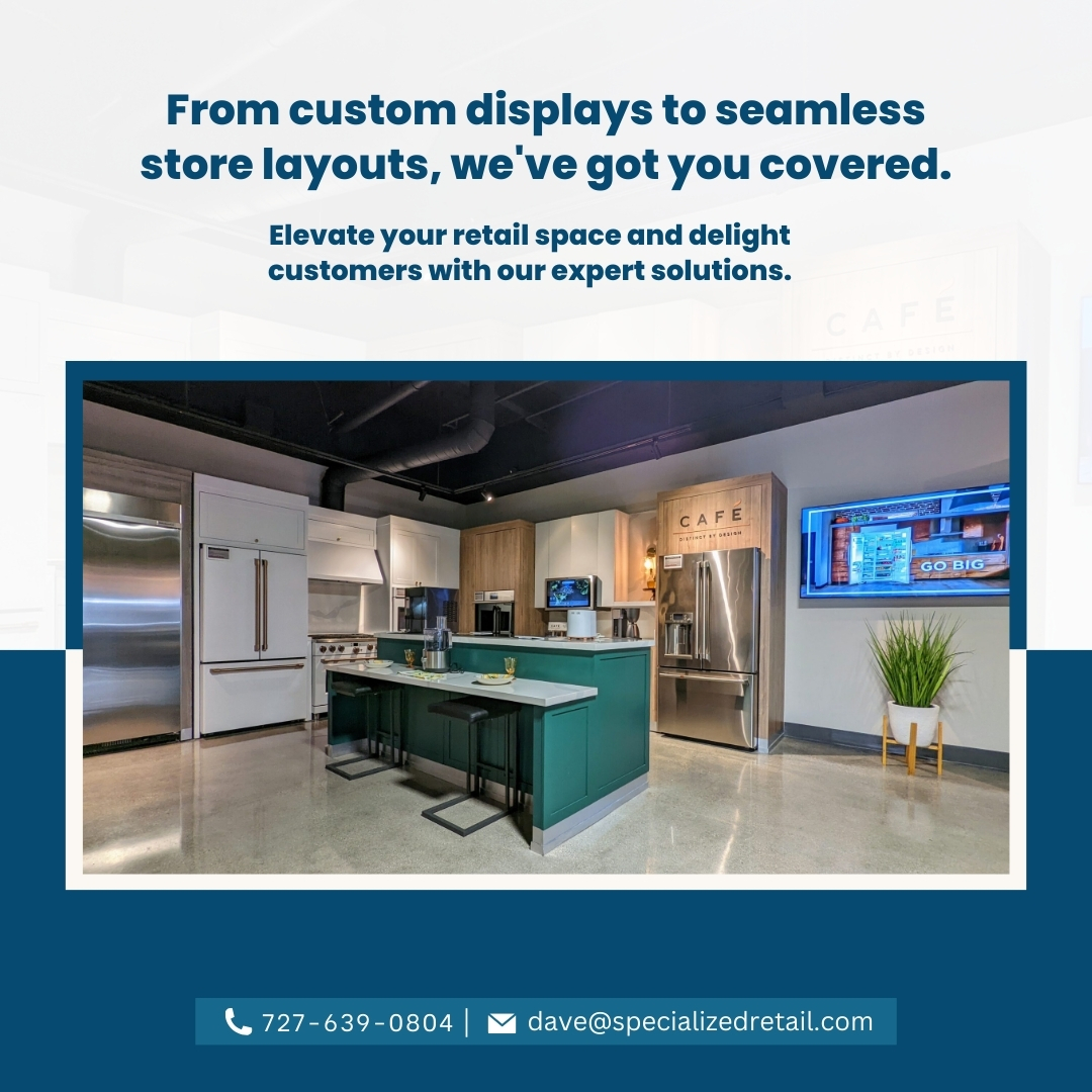 Transform your appliance showroom with SRS! From custom displays to expert layouts, let's create a retail space that stands out. 🛋️✨ 

Contact us: dave@specializedretail.com 

#ApplianceRetail #StoreDesign #RetailSolutions