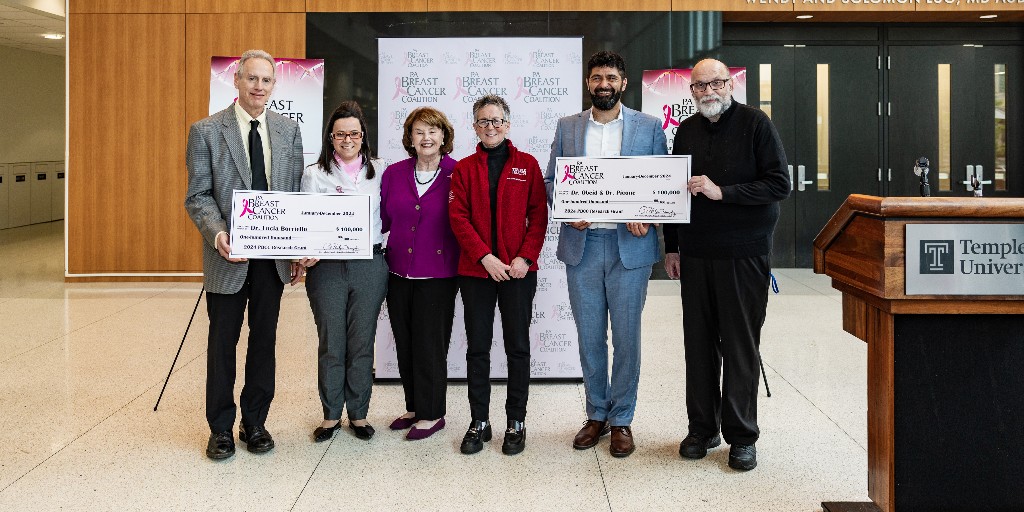 The @pbcc presented Dr. Lucia Borello and Dr. Iyad Obeid with two $100,000 research grants to advance their innovative cancer research. Congratulations to these two outstanding members of our #TempleMed faculty!