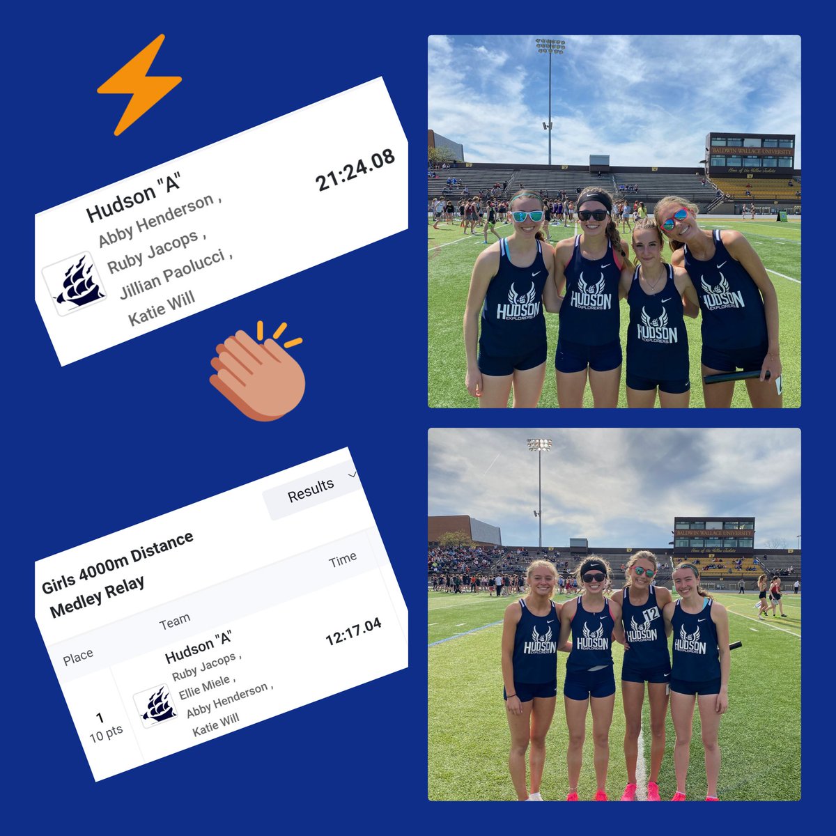 TWO school records at Berea Titan Relays!! Great effort, ladies and Coach Heaton!⚡️🔥👀🏁❤️
<a href="/HudsonOHSports/">Hudson Athletics</a>