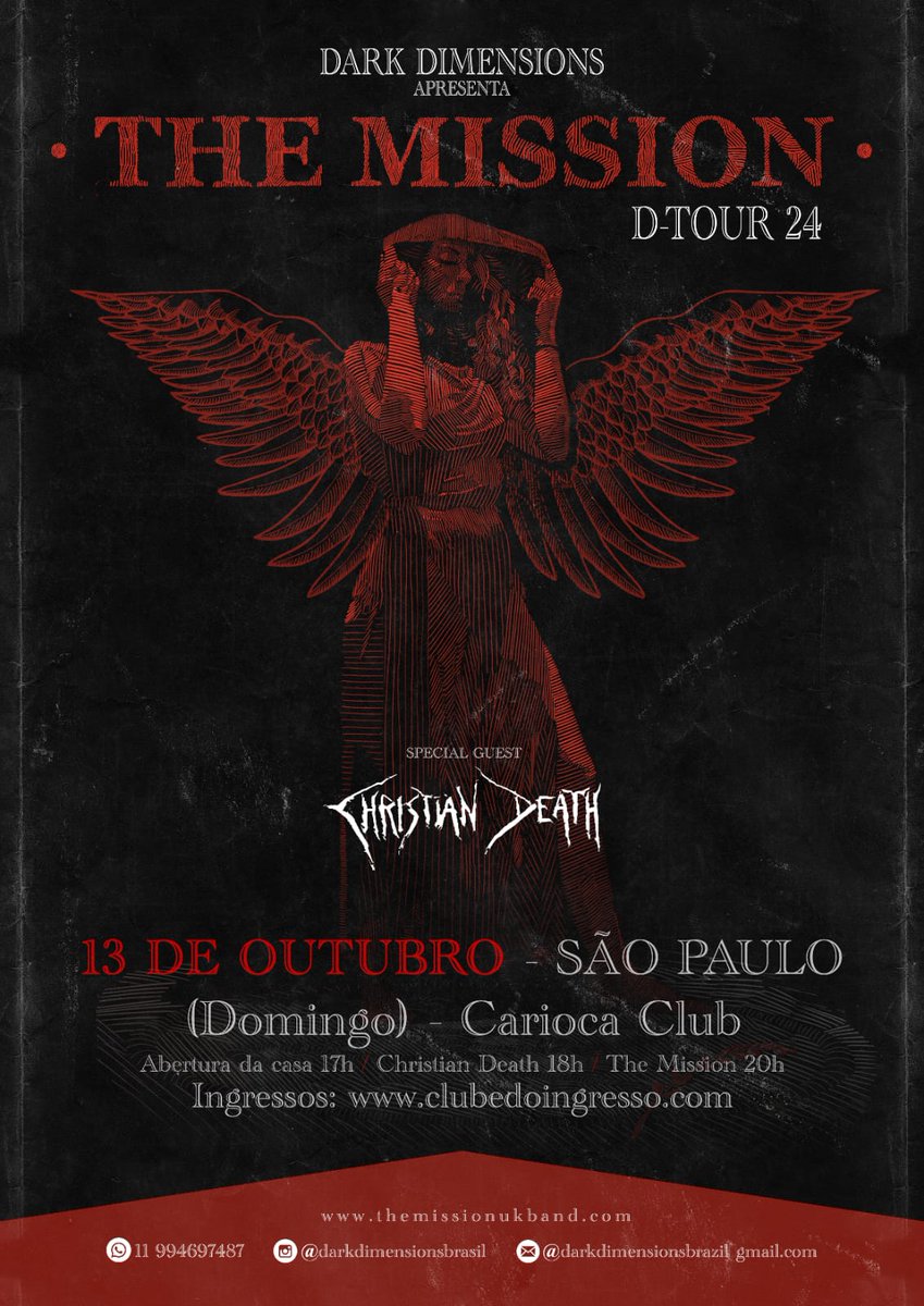 The Mission with Special guests Christian Death We are excited to announce our upcoming South America and Mexico tour with UK legends, The Mission. We are looking forward to experience both bands blowing your minds. #gothic  #gothicrock #gothmusic