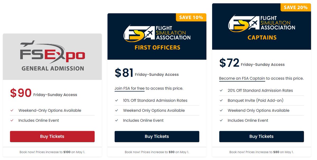 If you're thinking about joining us at #FSExpo, this weekend would be a great time to register. 

Registration rates increase on May 1. 

Details: flightsimexpo.com/register.