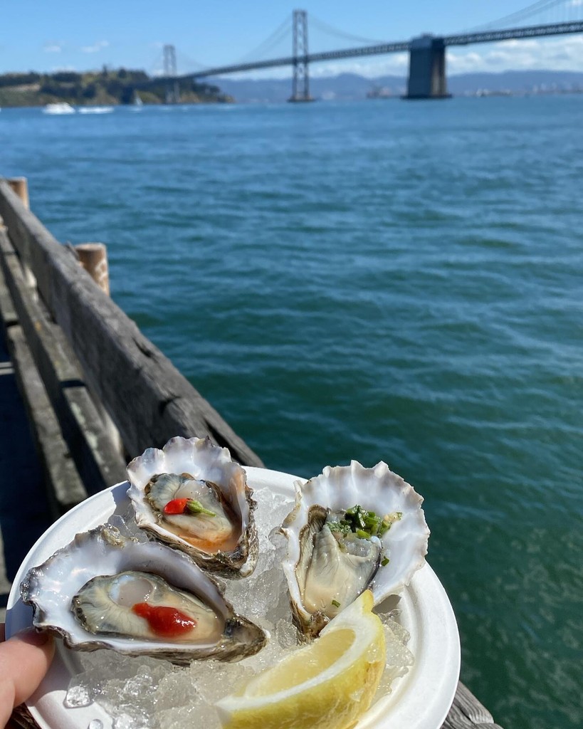 Get your slurp on tomorrow at our booth in the @foodwise Farmers Market every Saturday from 8AM-2PM in the SF @ferrybuilding ! Briny 'sters, a little sunshine and a view like this? Don't mind if we do... 📷 @v_ron.ca // #HogIslandOysterCo #Oysters #FarmersMarket #SanFrancisco