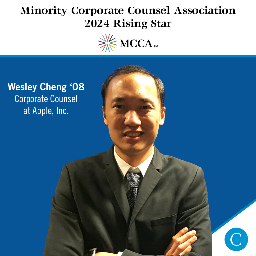 Congratulations to Wesley Cheng ‘08 for being named a Rising Star with @mccalaw! Wesley is Apple’s corporate counsel on the Global Security Investigations team and is an adjunct professor at the University of California College of the Law, SF ➡️ brnw.ch/21wJdGy