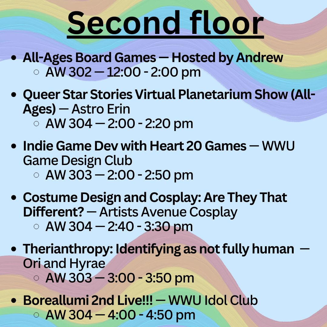 wwuqueercon's tweet photo. Second Floor Schedule https://t.co/q6nudUpfCM