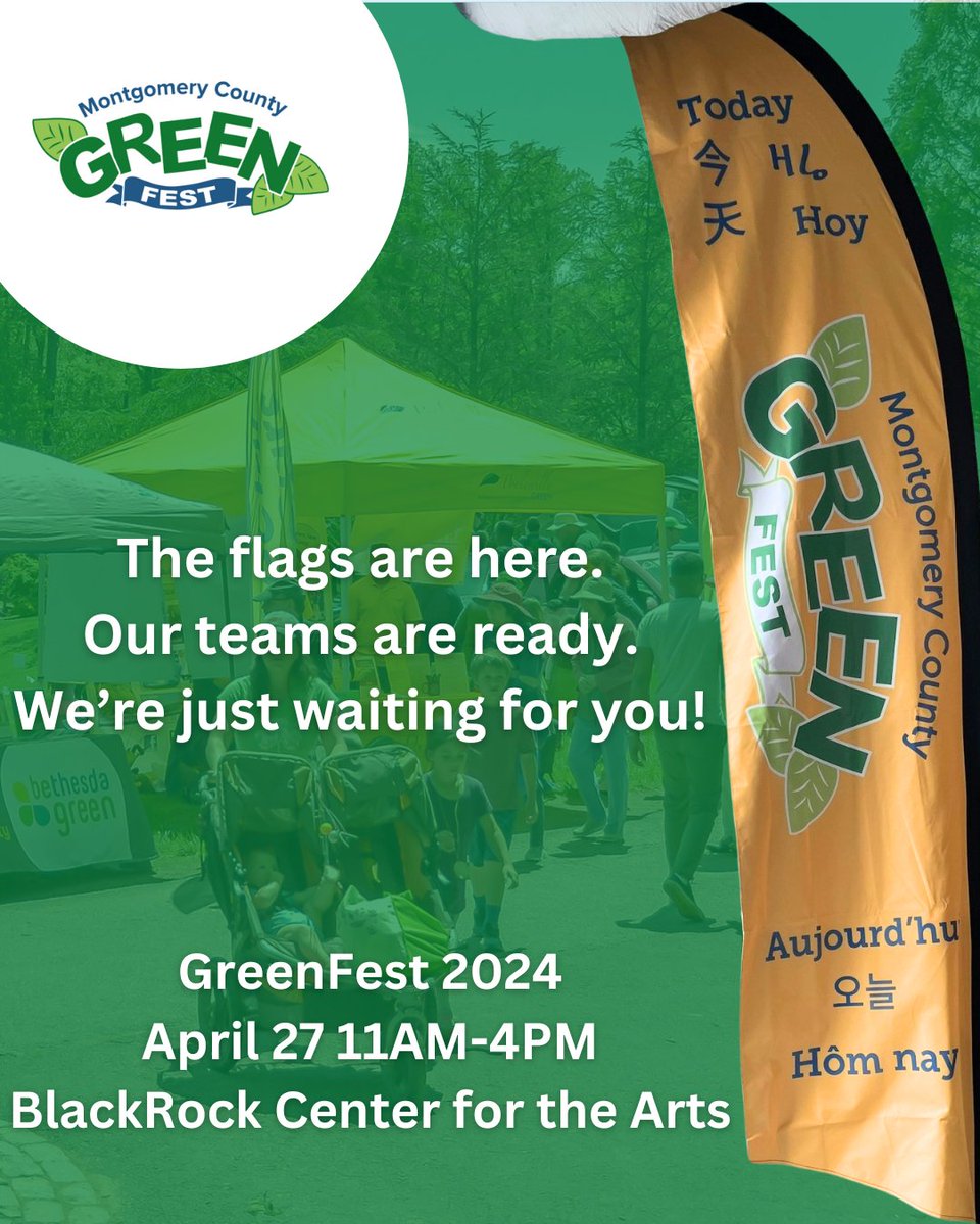 The flags are here, our teams are ready, we're just waiting for you! Join us tomorrow from 11AM-4PM at BlackRockCenter for the Arts for GreenFest 2024!