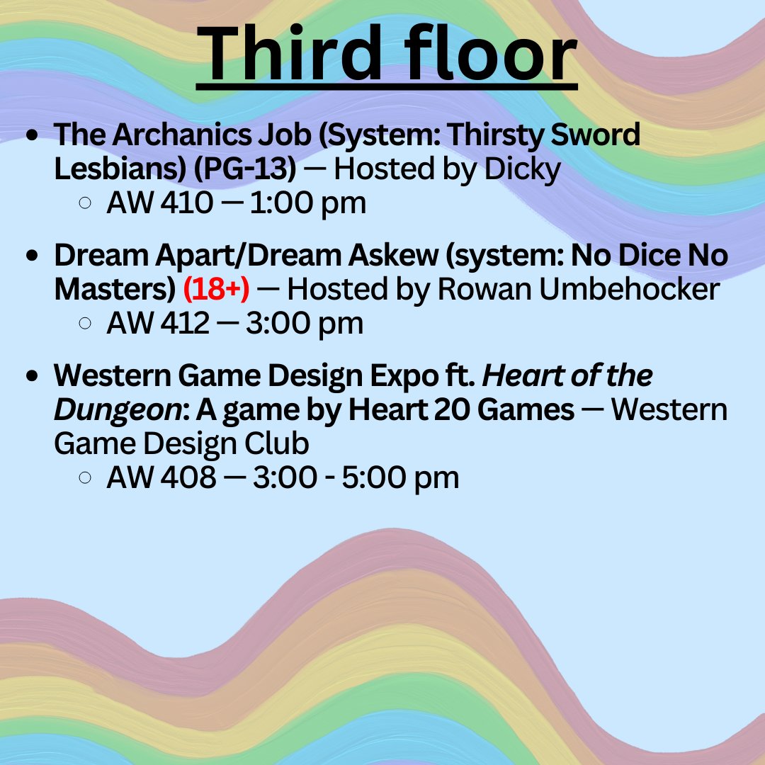 wwuqueercon's tweet photo. Third Floor Schedule https://t.co/uxYG8Hgp4F