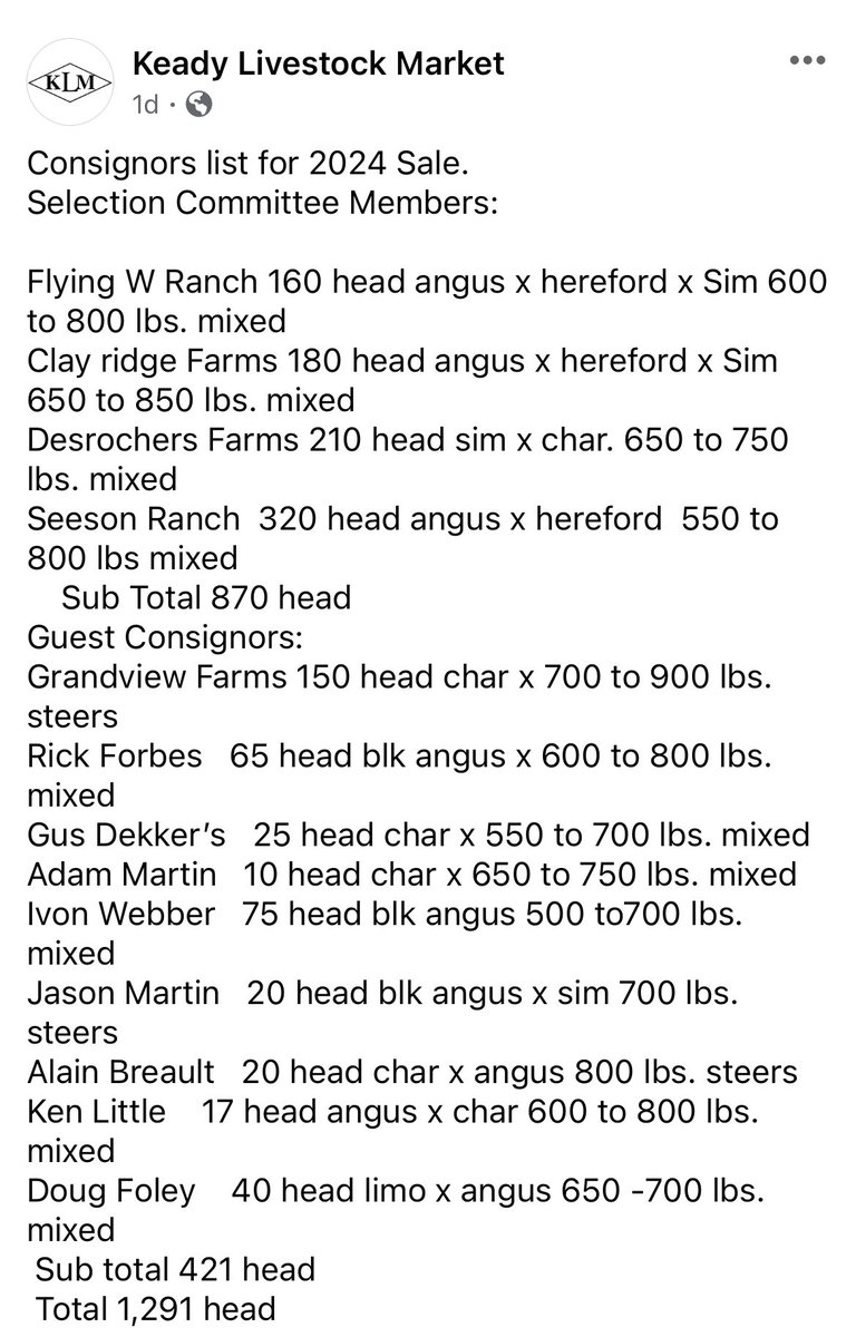 Congratulations to all of the consignors in the Northern Select Stocker Sale at Keady Livestock Market. Excellent quality cattle that will do well heading to grass or into the feedlot. ⁦@StockerSale⁩ ⁦@desrochersfarm⁩ ⁦@Grandview_Farms⁩ ⁦@SeesonRanchGreg⁩