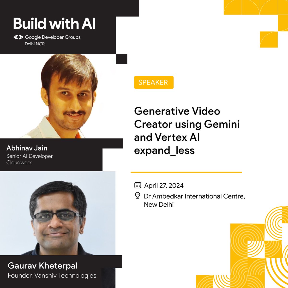 Content creators, get inspired! 🎥 Gaurav & Abhinav are our guides into the future of Generative Video using Gemini & Vertex AI. Manifest entire video realms through AI!