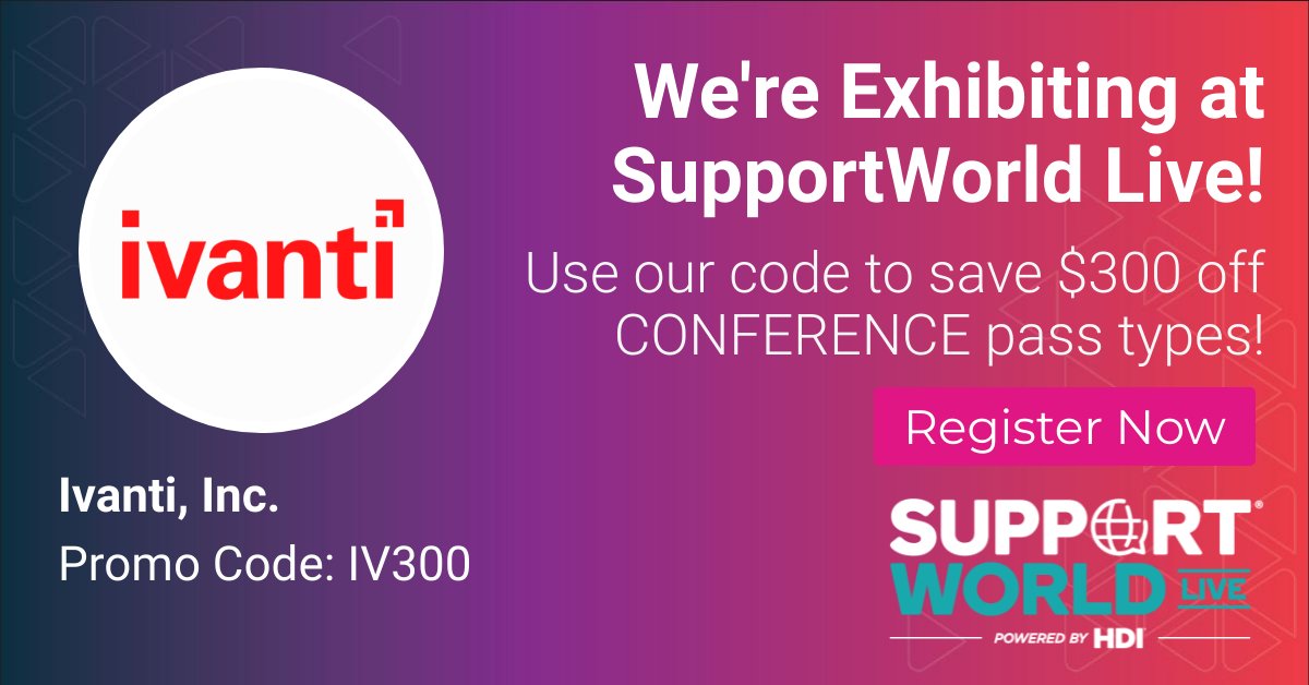 Come say hello to the Ivanti team at @ThinkHDI #SupportWorldLive from 4/27-5/2 👋 We'll be at booth #420, ready to share our latest solutions and answer your questions! Learn more: bit.ly/49T1bbC