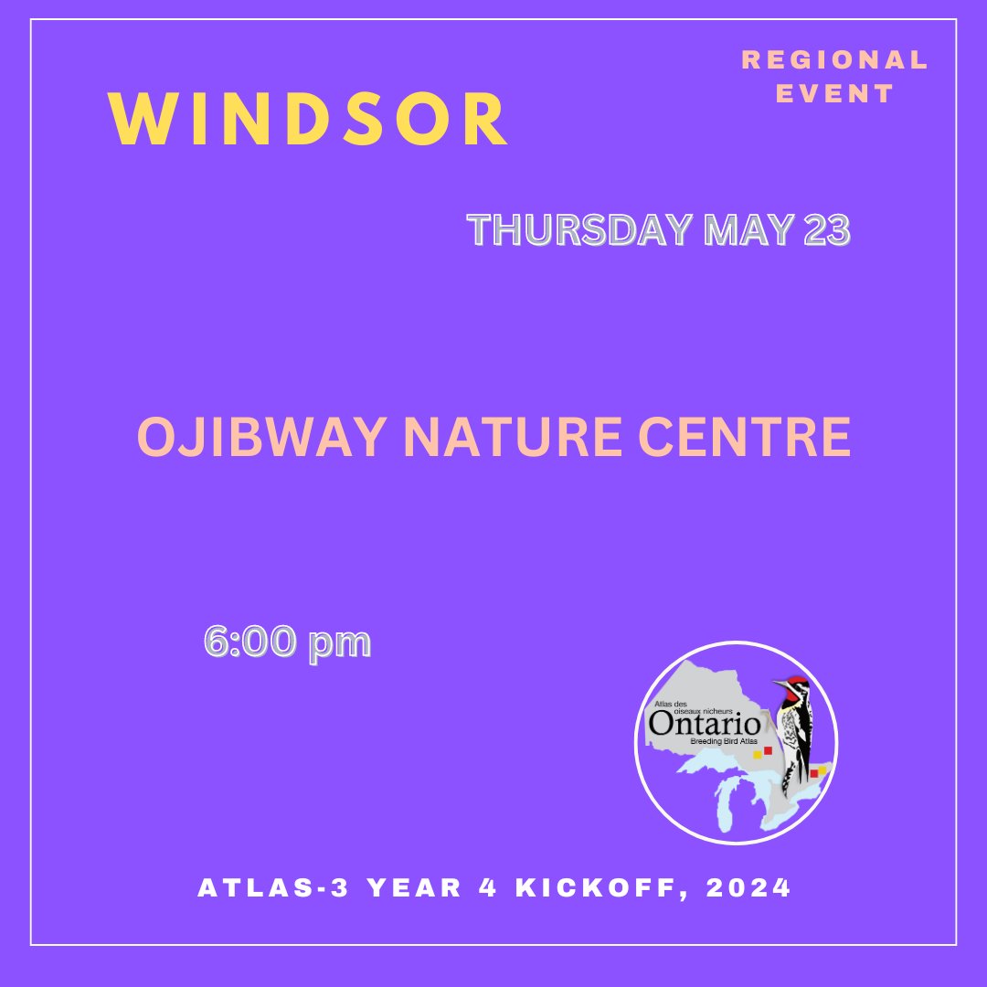 Don’t forget to register for Region 1’s Kick-off event in Windsor on May 23 at Ojibway Nature Centre! Visit our website to register and see a list of all regional kick-off events: birdsontario.org/year-4-kickoff… #ONBirdAtlas3