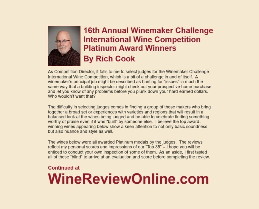 Platinum Award winning wines of the 2024 Winemaker Challenge International Wine Competition were reviewed by @RichCookOnWine for @WineReviewOnlin at WineReviewOnline.com/WinemakerChall…