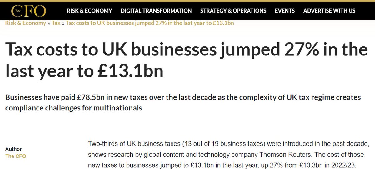 Tax costs to UK businesses increased by 27% over the last year as busineses had extra tax-collecting burdens forced on them.

Two-thirds of UK business taxes (13 out of 19) were introduced in the last decade, research by Thomson Reuters shows.

An anti-growth imposition

1/3