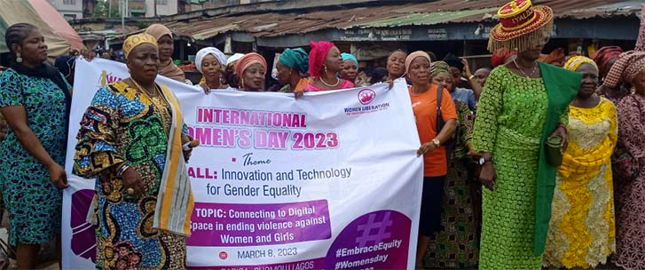W-LIT urges women to harness digital tech for gender equality during a market women meet in Lagos, celebrating #IWD2023. Let's bridge the digital divide! #GenderEquality #DigitalInnovation