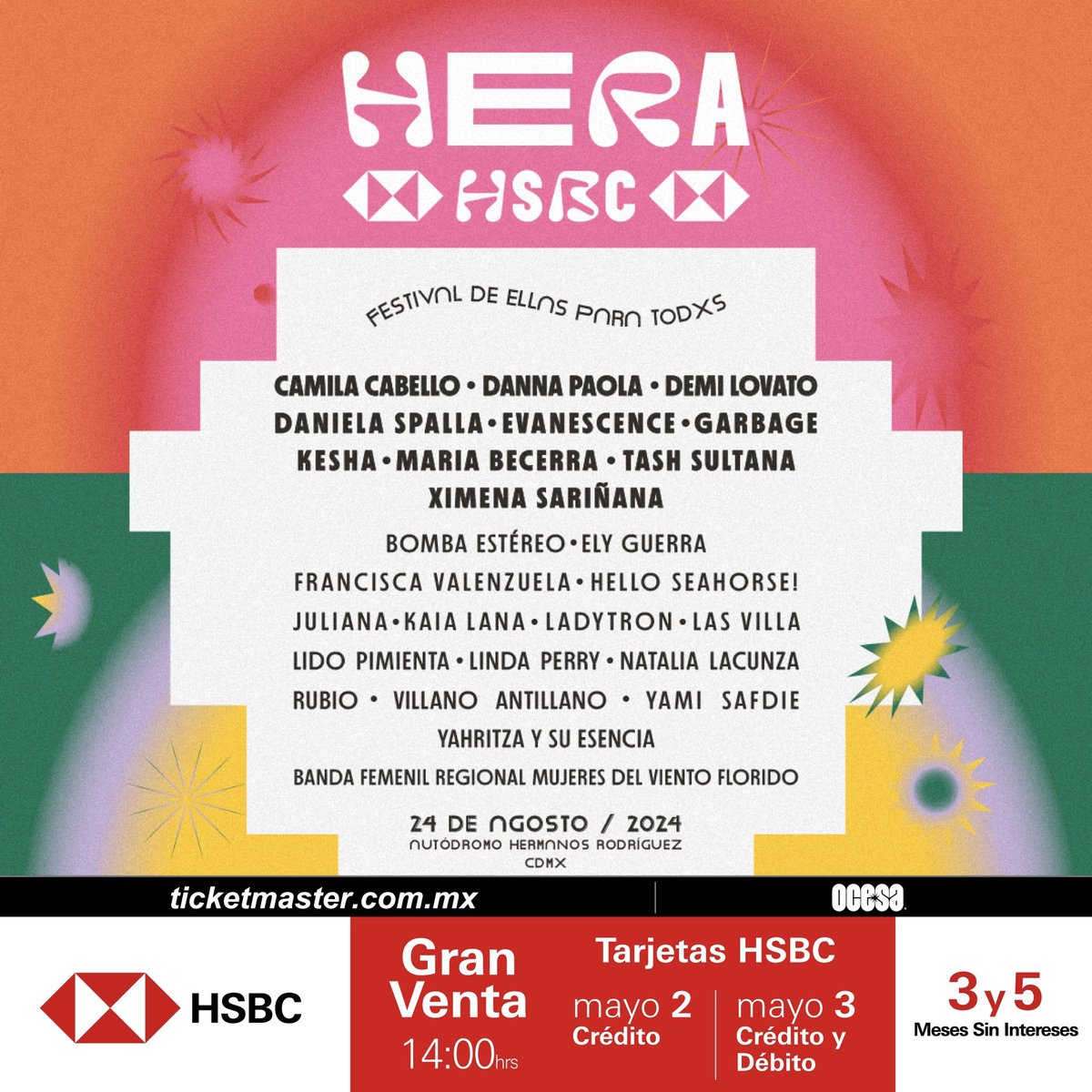 ¡El @FestHeraHSBC revela su espectacular cartel! 🪩❤️‍🔥

Un festival #DeEllasParaTodxs, en donde las voces que están cambiando el mundo se reunirán.  🎤

💳 #GranVentaHSBC: 2 y 3 de Mayo 
🎫 Venta general: 4 de Mayo