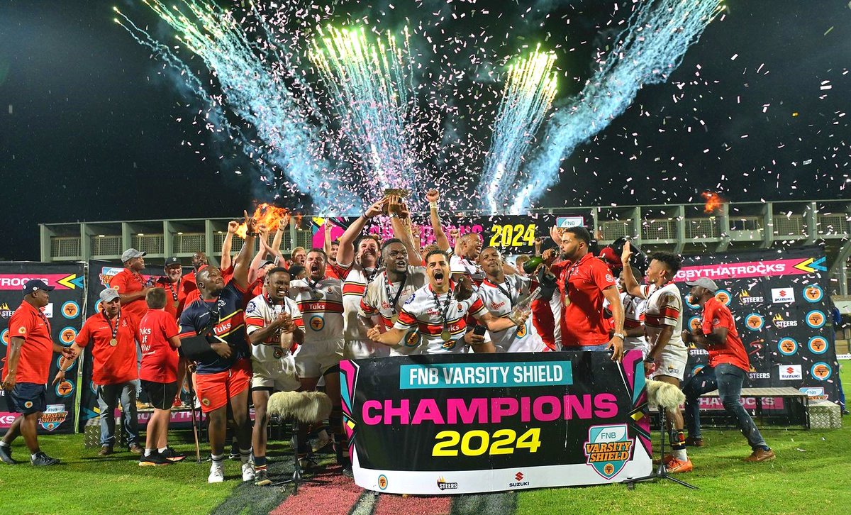 🏆 FNB Varsity Shield 2024 champions 🏆

Congratulations @TuksSport who end the season unbeaten with a massive win in the final to become the first team to lift both the Cup and Shield trophies. 

#RugbyThatRocks brought to you by FNB, Steers and Suzuki.