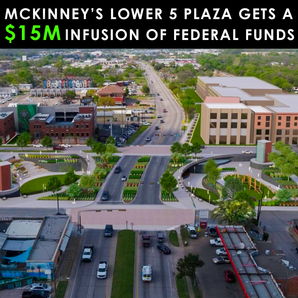 McKinney's Lower 5 Plaza gets a $15M federal grant to build a park and bridge over SH 5, aiming to improve connectivity and boost local economy. The project, expected to finish in 2029, will involve some property demolitions.