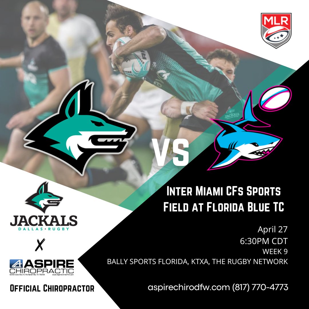 Good luck tomorrow! The @dallasjackals take on the @miamisharksrugby 
#MLR2024 #JoinThePack #texasrugby #dallasjackals #dfw #hurst #euless #bedford #fortworth #aspiretoinspire #aspirechirodfw #aspirechiropractic #dfw