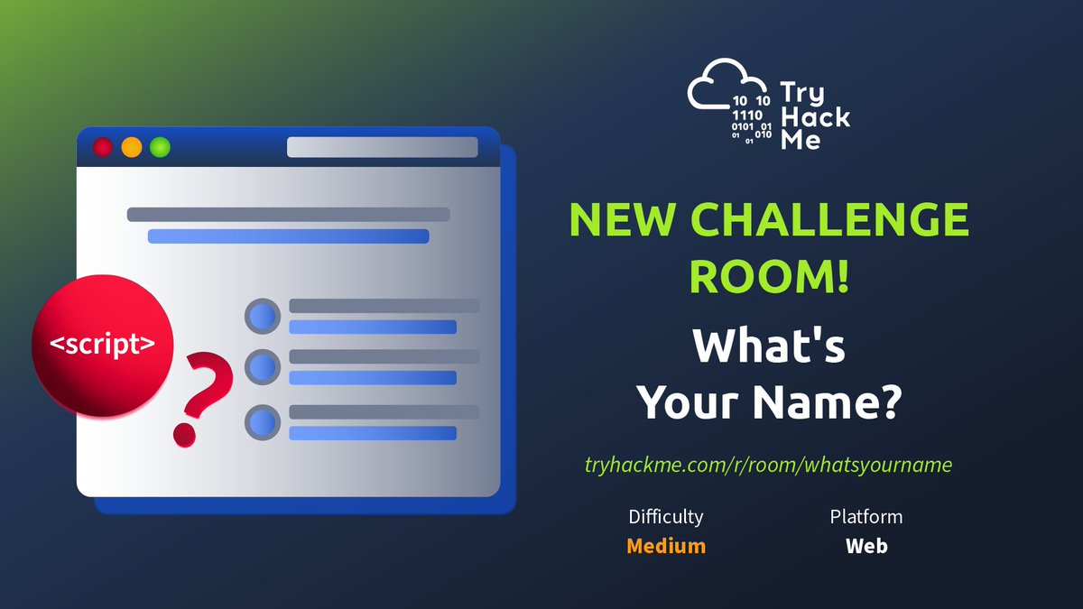 NEW CHALLENGE ROOM: What's Your Name? 🔗 tryhackme.com/r/room/whatsyo… Never click on links received from unknown sources 🙅 Can you capture the flags and get admin access to the web app?