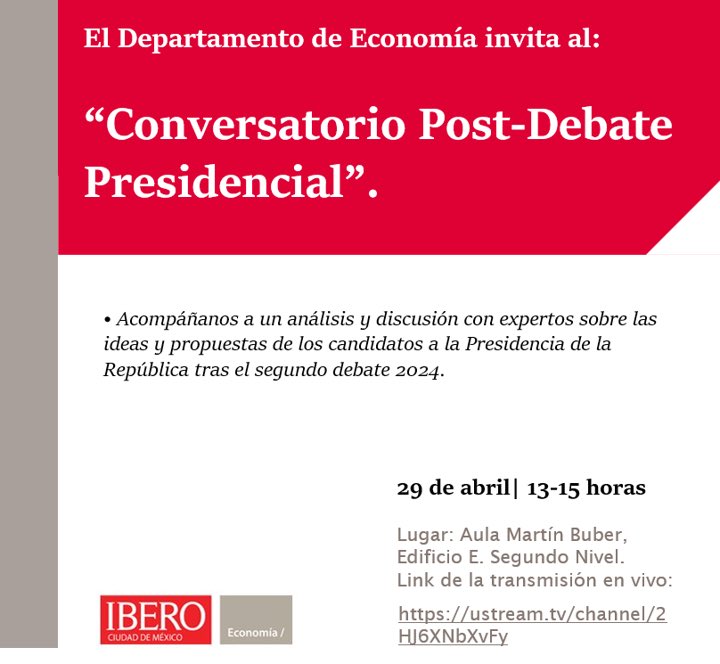 Y el mismo Lunes 29 acompáñenos a discutir con expertos el segundo debate presidencial con nuestro “Conversatorio Post-debate presidencial”. 🕐: 13Hrs 📍: Aula Martín Buber, Edificio E segundo nivel 💻: shorturl.at/ackP4