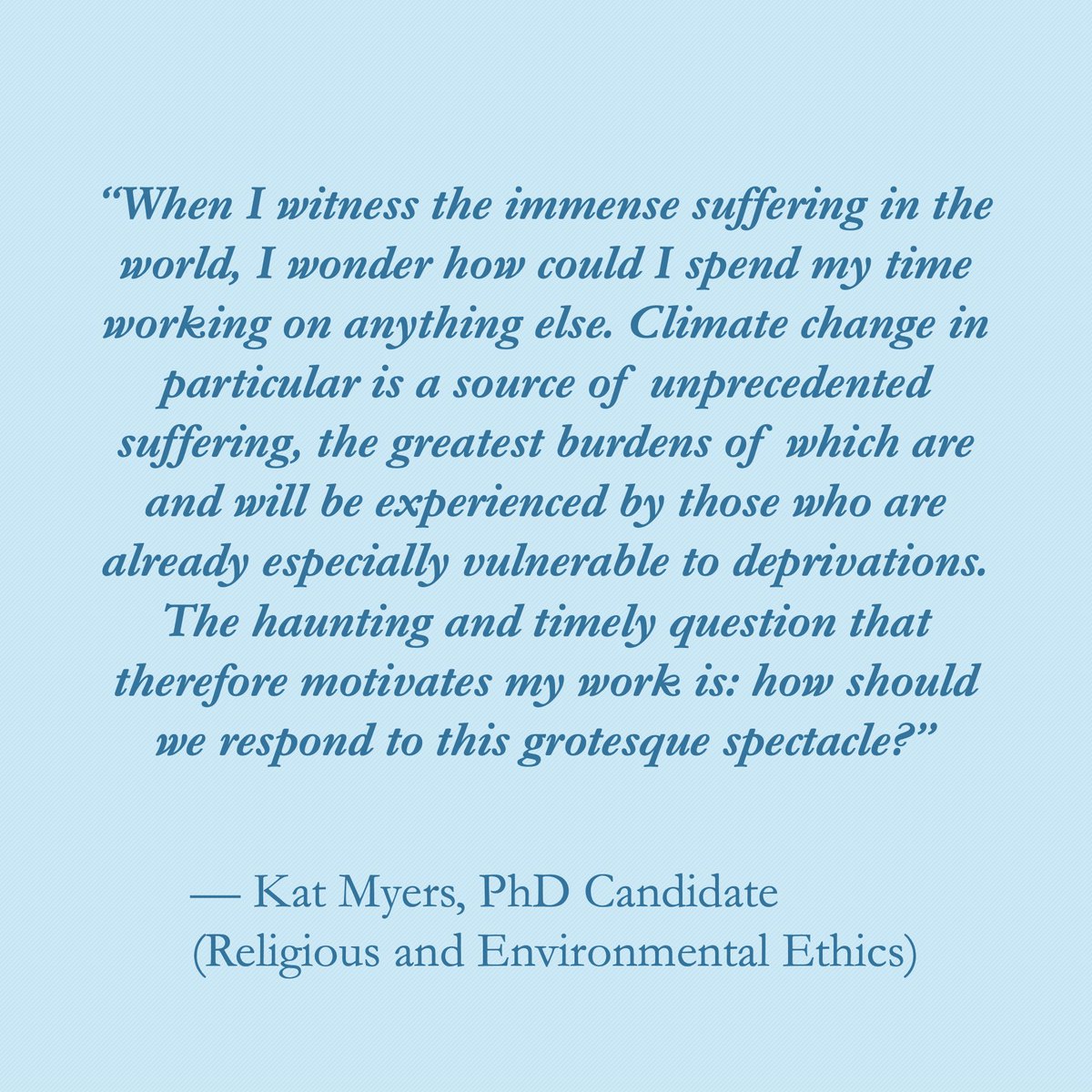 Earth Month—Read an interview response by Kat Myers, a PhD Candidate on Religious and Environmental Ethics at @UChiDivinity! ow.ly/4qck50RmOfn #KatMyers #EnvironmentalEthics #Religion #ReligiousEthics #ClimateChange #Compassion #Suffering #Ethics #UChicago #UChicagoGRAD