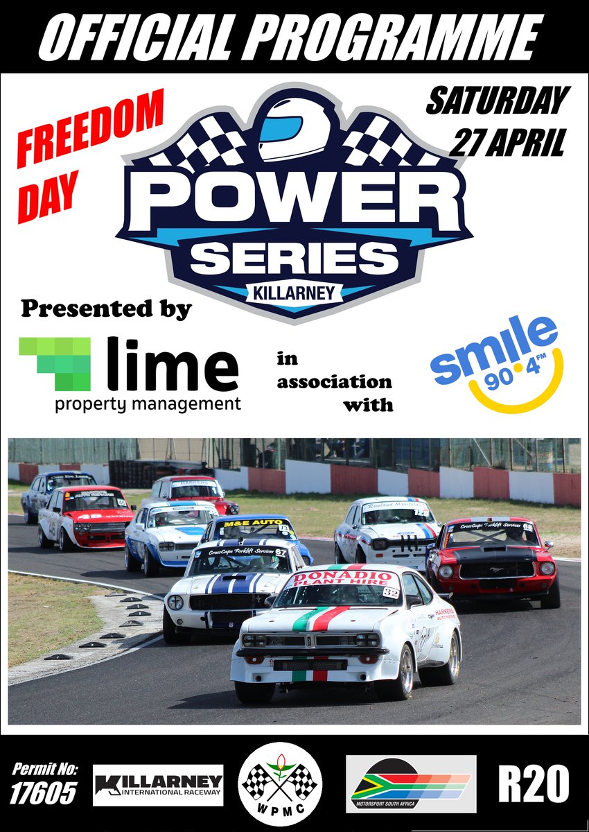 FREE DIGITAL PROGRAMME for Power Series with Lime Property Management and Smile 90.4 FM on Saturday 27 April at facebook.com/killarneyinter… TICKETS ONLINE at Ticketmaster: Adults R90, U16 R10, U12 free. AT THE GATE: Adults R120, U16 R20, U12 free. READ MORE: facebook.com/events/3983409…