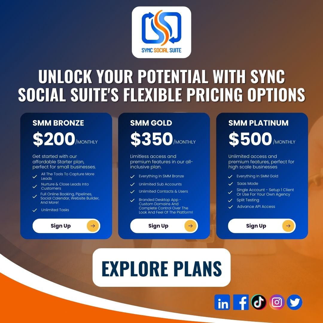 Ready to take your social media game to the next level? 🚀 With Sync Social Suite's flexible pricing options, unlocking your potential has never been easier. Explore our plans  👉 syncsocialsuite.com today!

#SMM #DigitalMarketing #SocialMediaTools #MarketingTips #business